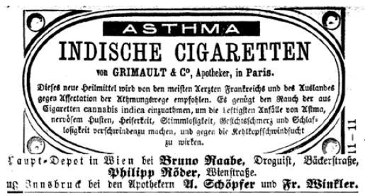 Abbildung: Zeitungsinserat für Cannabis-Zigaretten 
