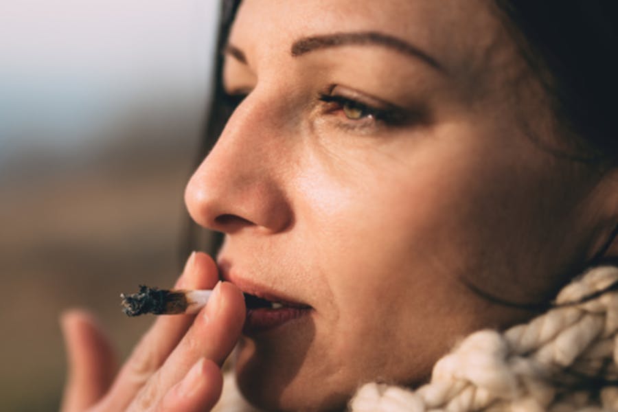 Woman smoking joint