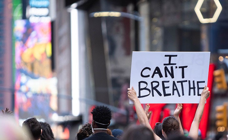 I can't breathe sign at a protest following the death of George Floyd