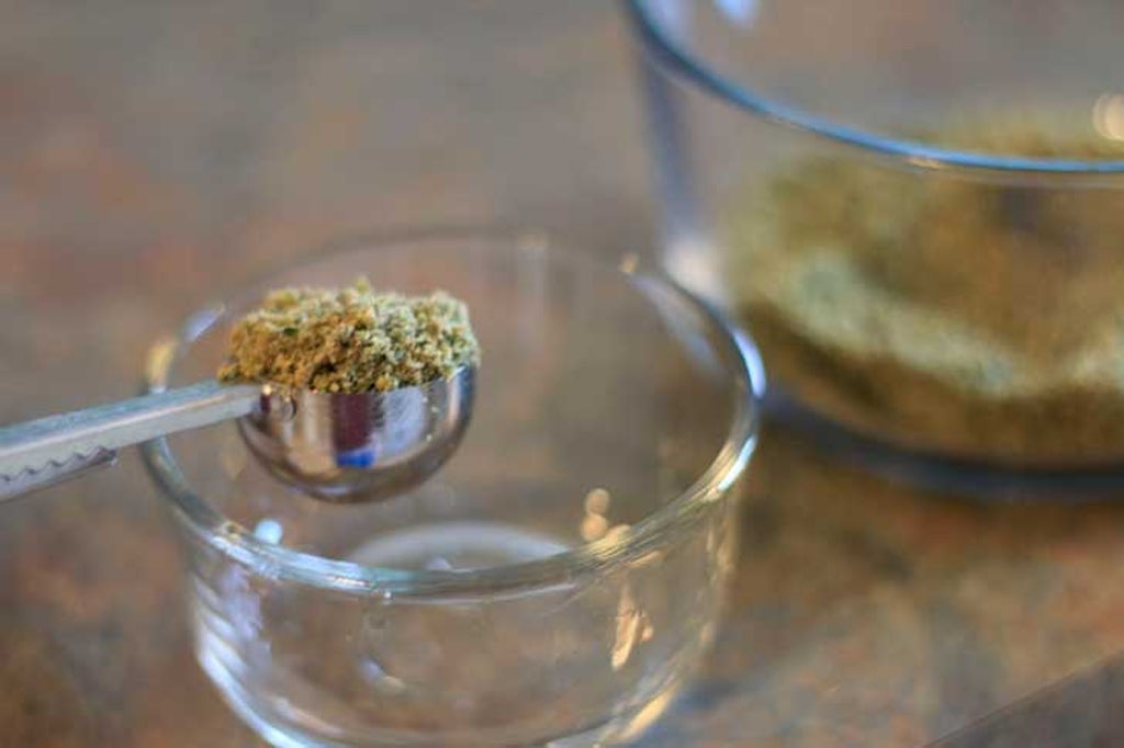 Measuring marijuana to make oil for cannabis edibles