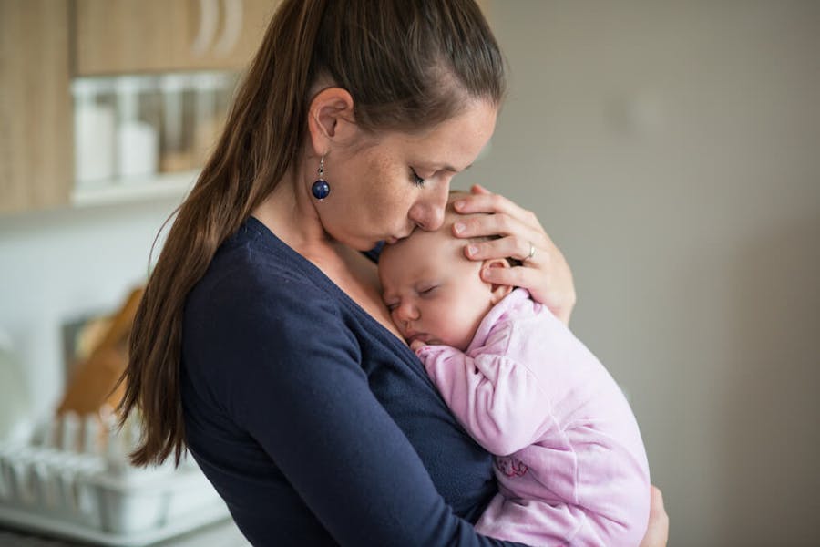 Postpartum depression new mother with baby