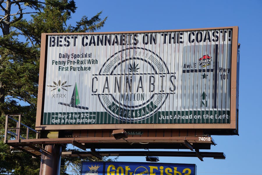 A billboard for a cannabis dispensary in Oregon