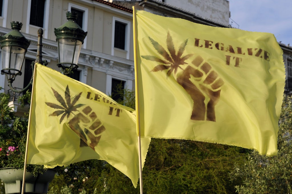 A demonstration in central Athens during the Global Marijuana march, an annual rally demanding the legalization of marijuana and changes in drug policies